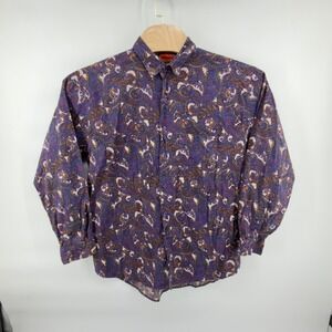 Vintage 90s Shah Safari Paisley Shirt Mens L Purple Blue Red Yellow Cotton